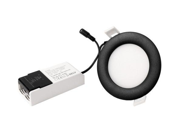 Alasvalo SAANA 600lm 6W 3CCT CRI>80 Ø106mm musta, kytkentäboksi IP20/IP44